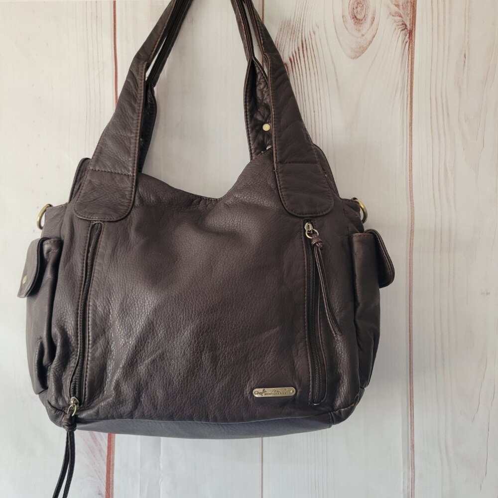 Montana West Braided Vegan Leather Concealed Carry Shoulder Hobo Bag Purse Brown - Picture 5 of 13